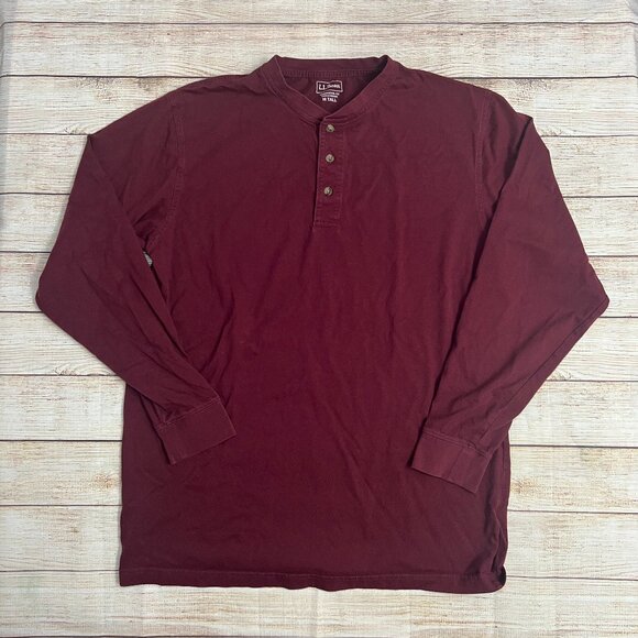 L.L.Bean Burgundy Long Sleeve Henley Shirt Traditional Fit Men's M Tall - Picture 1 of 12